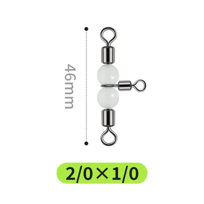 Copper three-fork luminous swivel fishing beads with T-type balance fork ring for 8-rig terminal tackle construction.
