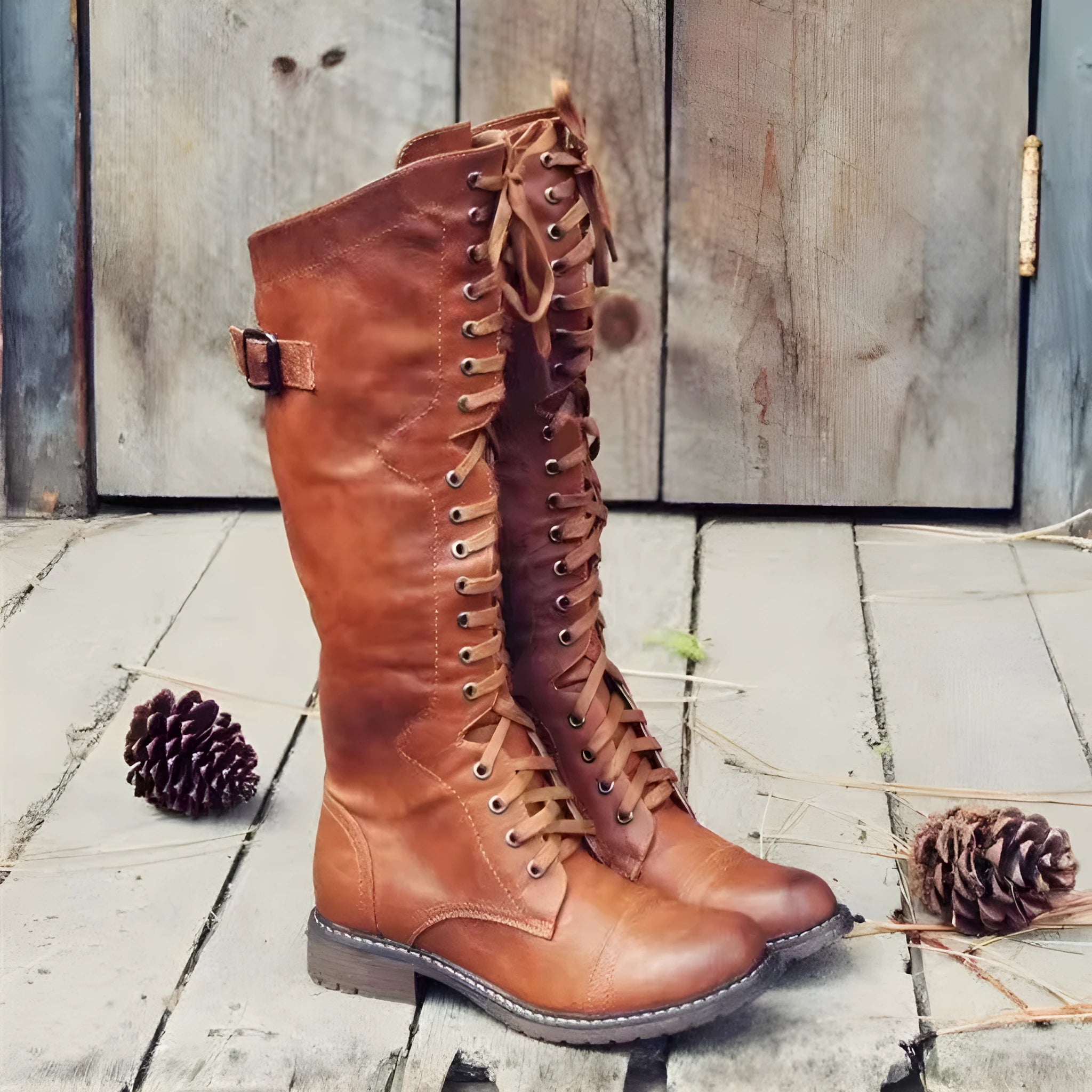 Black women's high leg boots with a low chunky heel and round toe made from artificial PU.