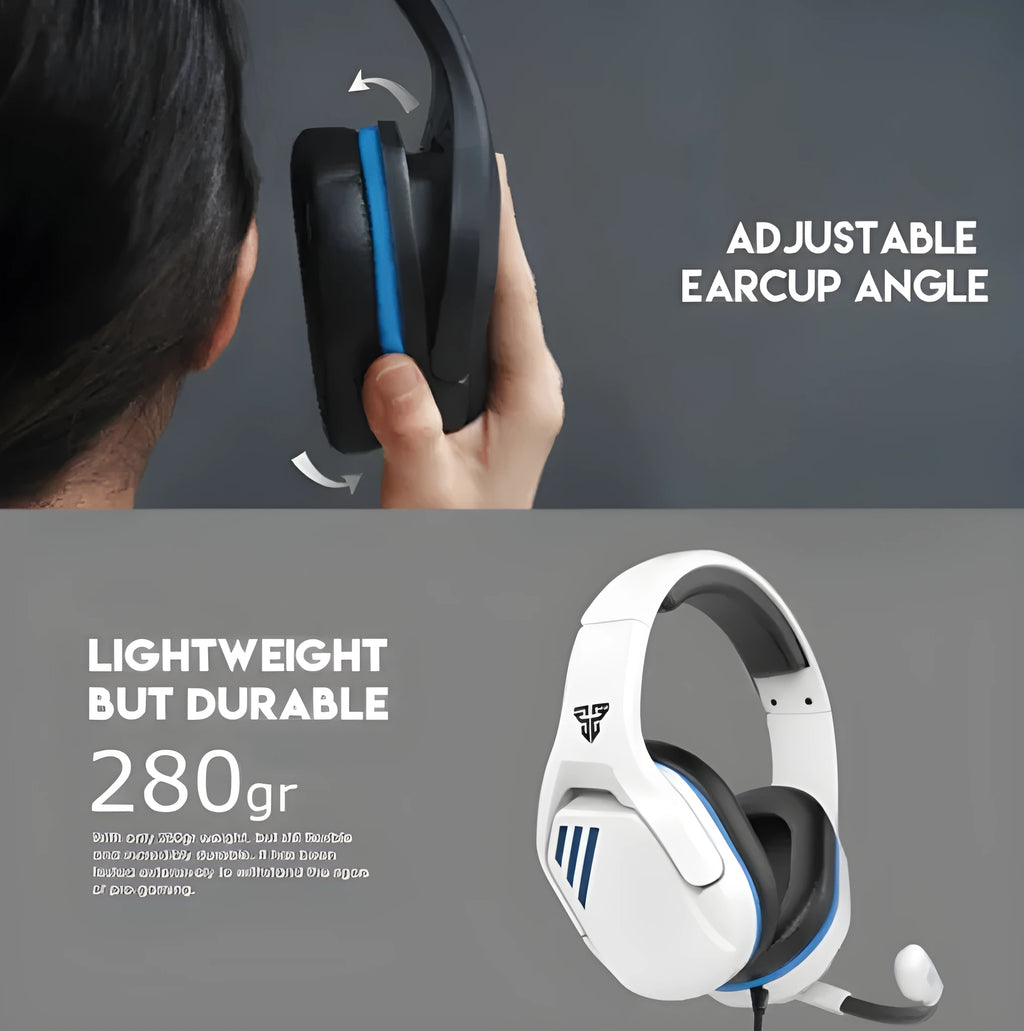 MH86 black and white esports gaming headset with built-in microphone and 2-metre cable