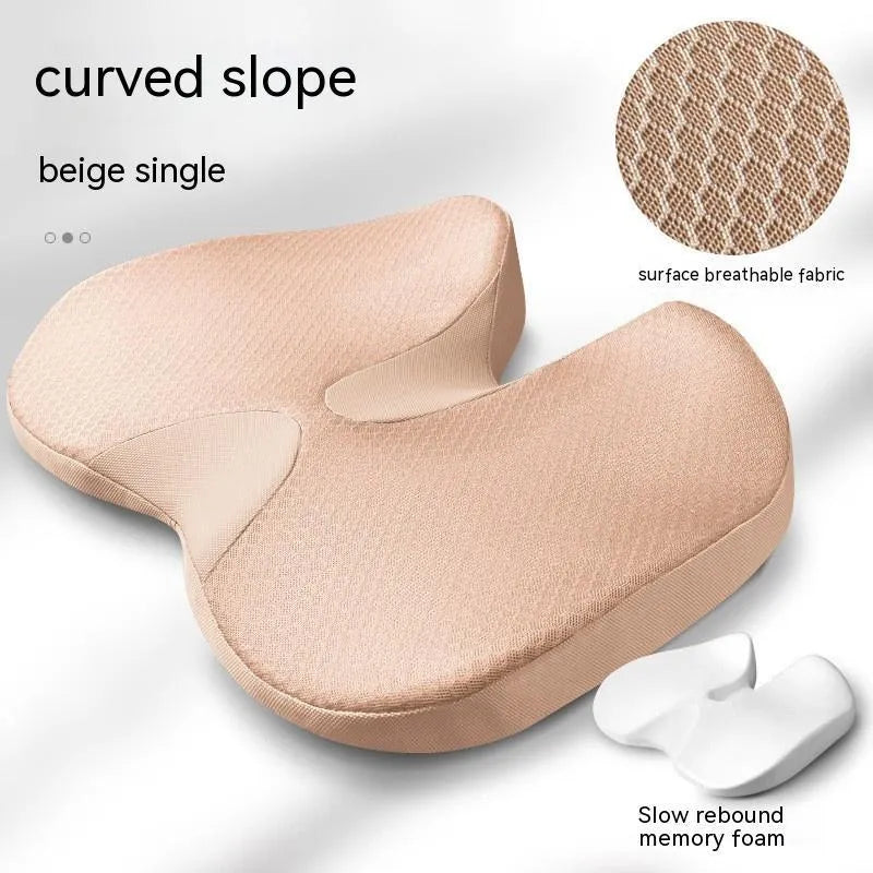 Curved bevel seat cushion in solid colour with memory foam core for tailbone and driving support