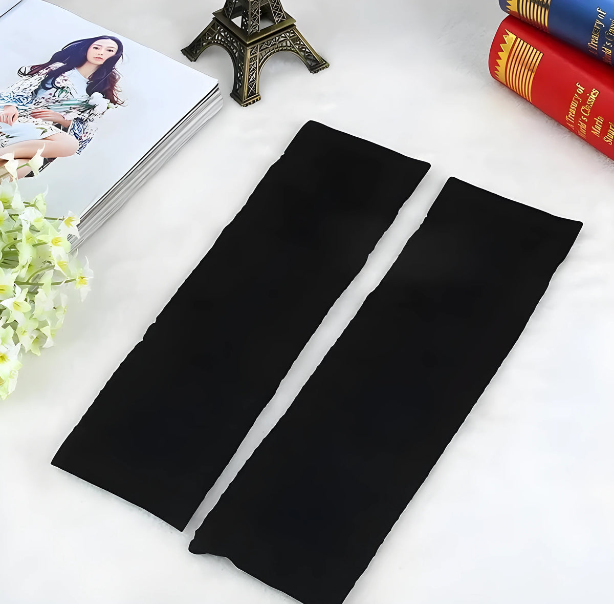Nylon leg shaping belt in black or skin colour, middle calf length, free size, one pair for fitness and body shaping