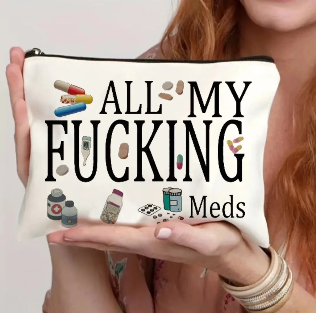 Polyester canvas cosmetic bag with a metal zip closure, shown in one of five available colours.