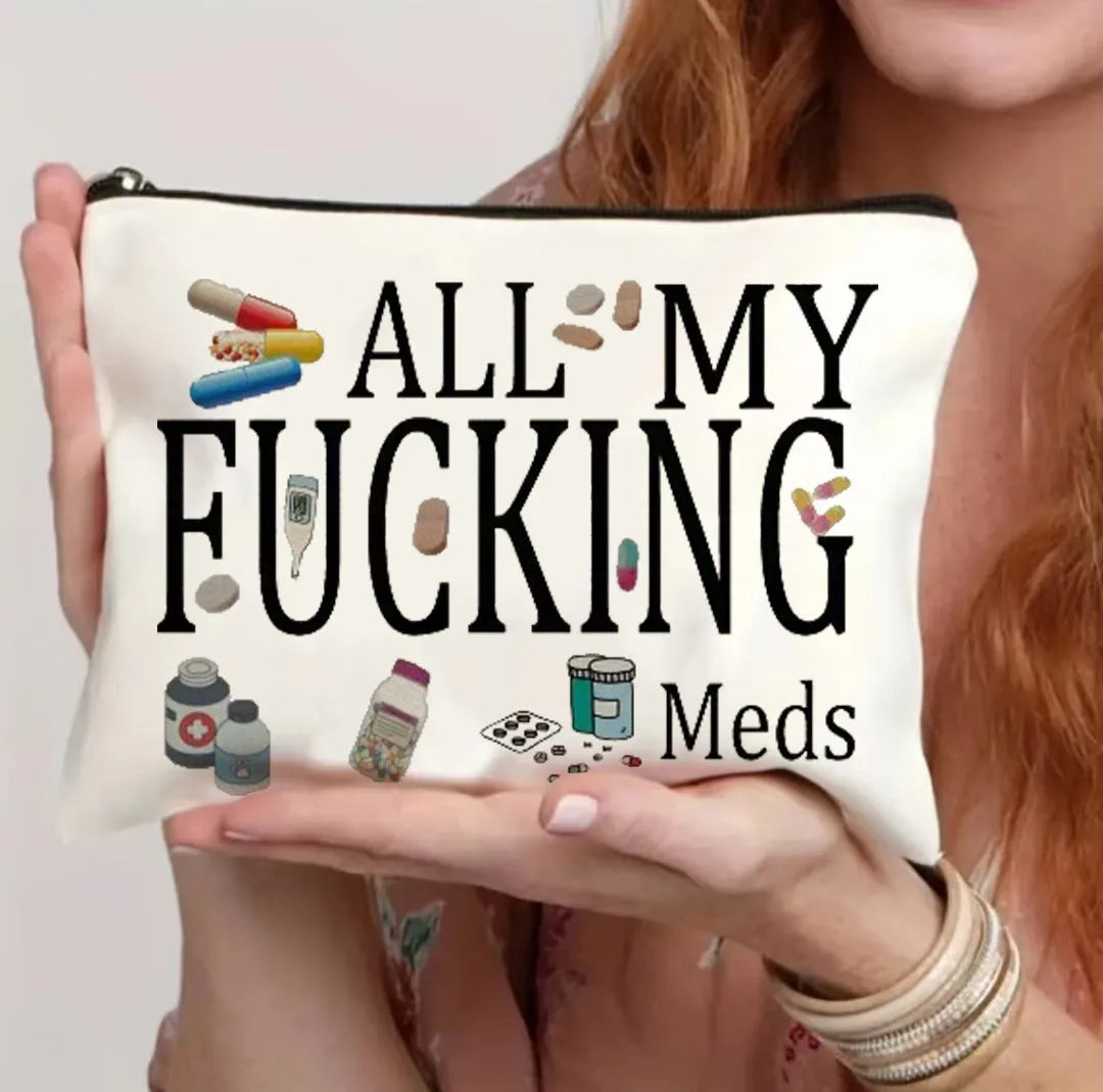 Polyester canvas cosmetic bag with a metal zip closure, shown in one of five available colours.