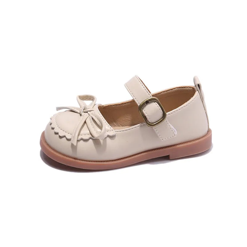 Children's leather shoes with non-slip beef tendon sole and Velcro strap in black, beige, or brown
