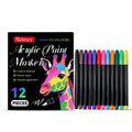 Set of 12 acrylic paint markers with fine tips for crafts and art.