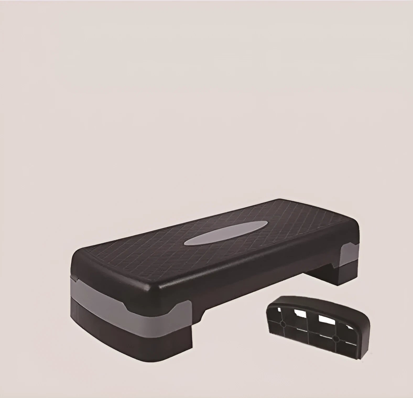 Aerobic fit step pedal in PP material, 68 by 28 by 15 cm, black and blue colour, for home cardio exercise