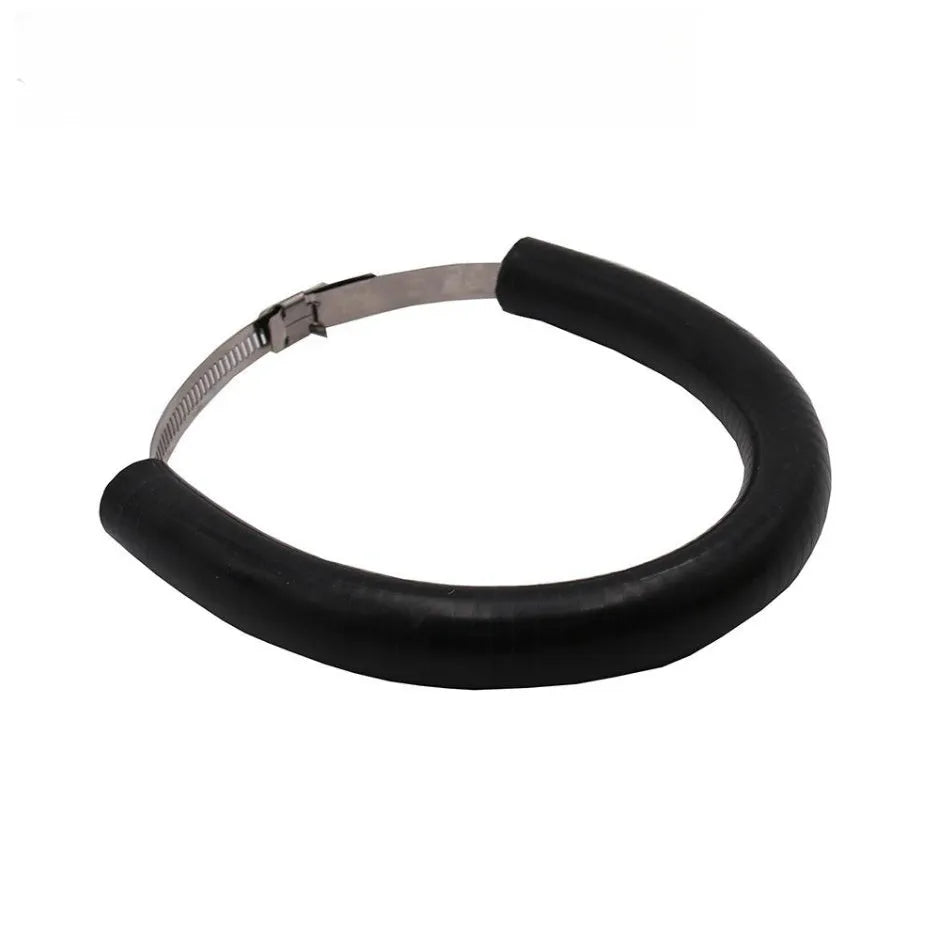 Universal motorcycle exhaust pipe anti-drop metal clamp in black, blue, or orange with included gasket.