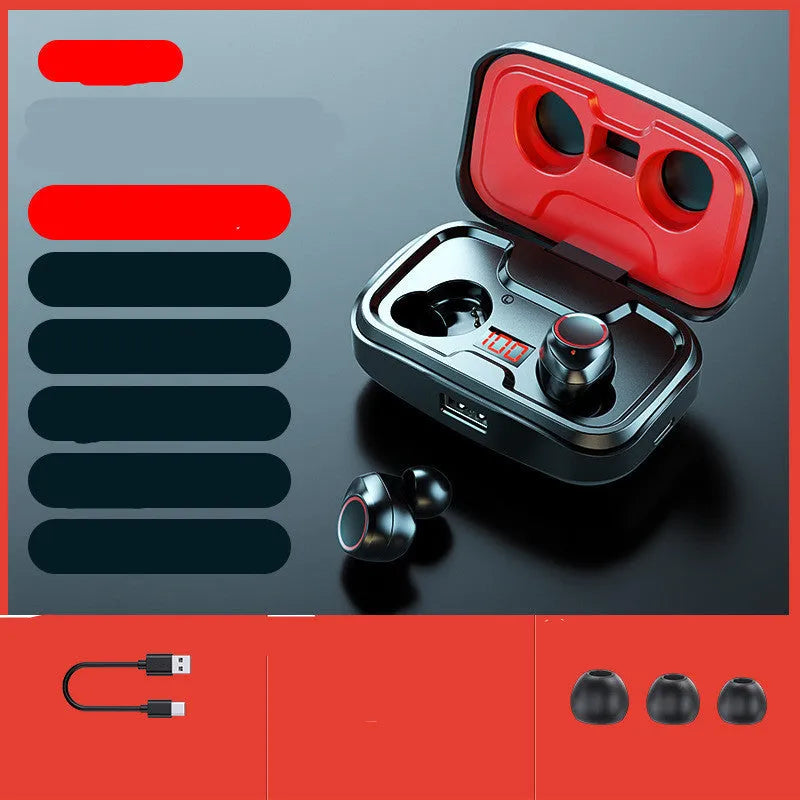 Black wireless Bluetooth in-ear earphones with a private mould design, shown outside of the charging case.