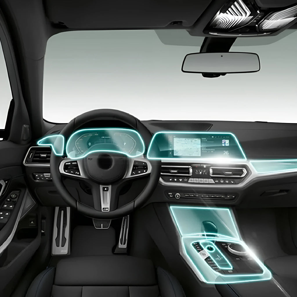 Transparent TPU protective film for BMW 3 Series centre console and gear selector scratch protection
