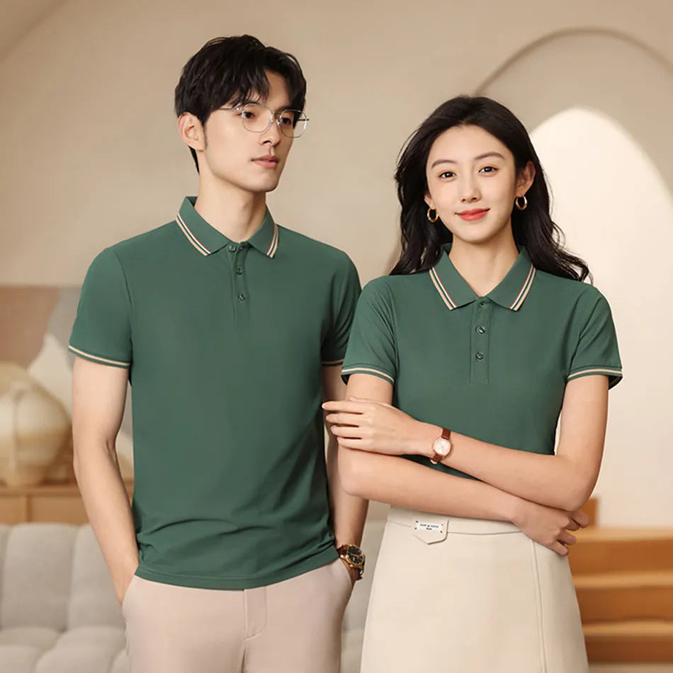 Summer short-sleeved polo shirt with lapel in combed cotton viscose blend, available in multiple colours and sizes M to 4XL