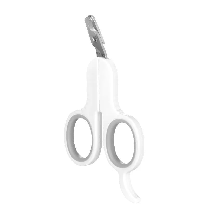 Professional grey and pink pet nail clippers with curved safety tips and a non-slip rubber handle.