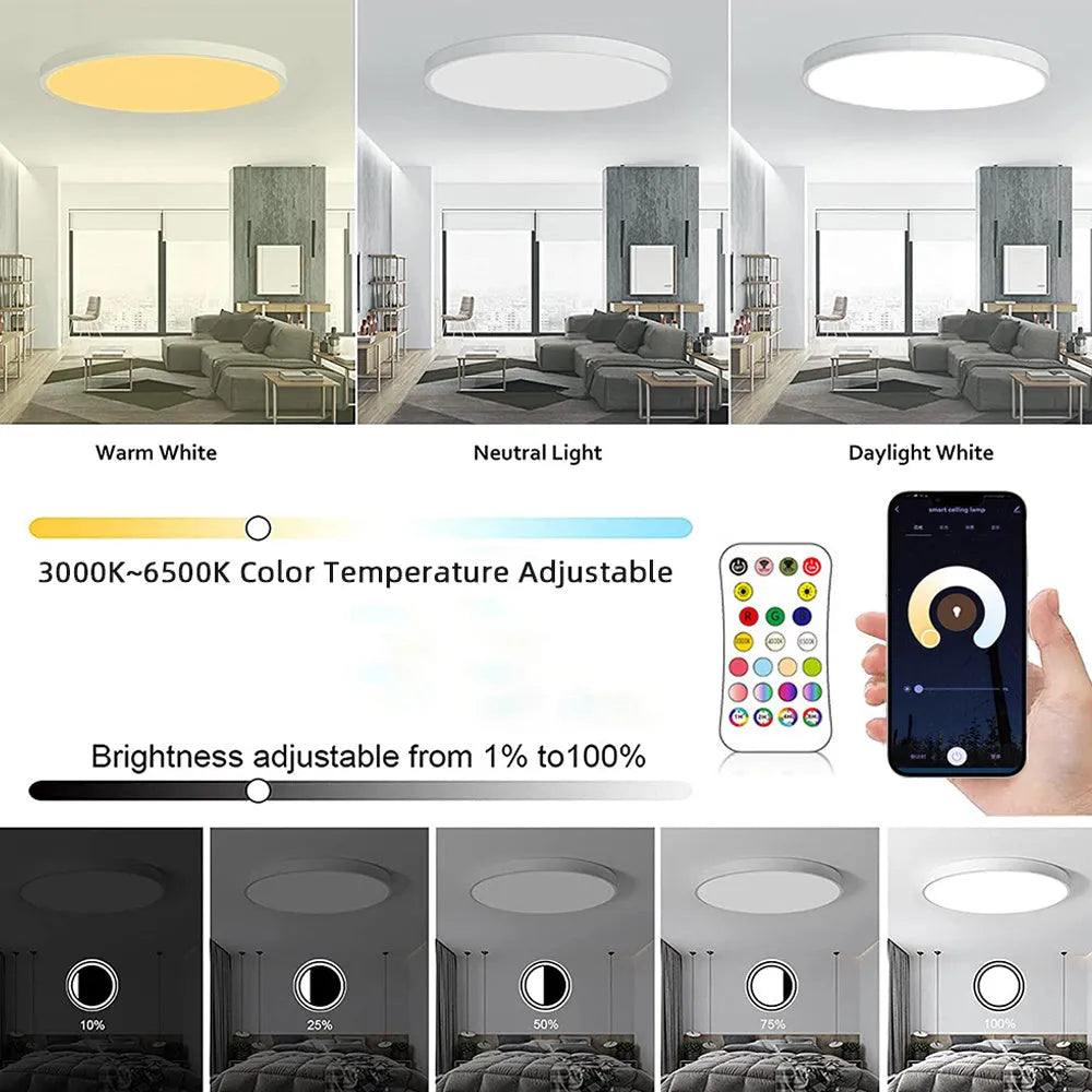 Black or white RGBCW smart ceiling lamp with full colour changing and dimming features