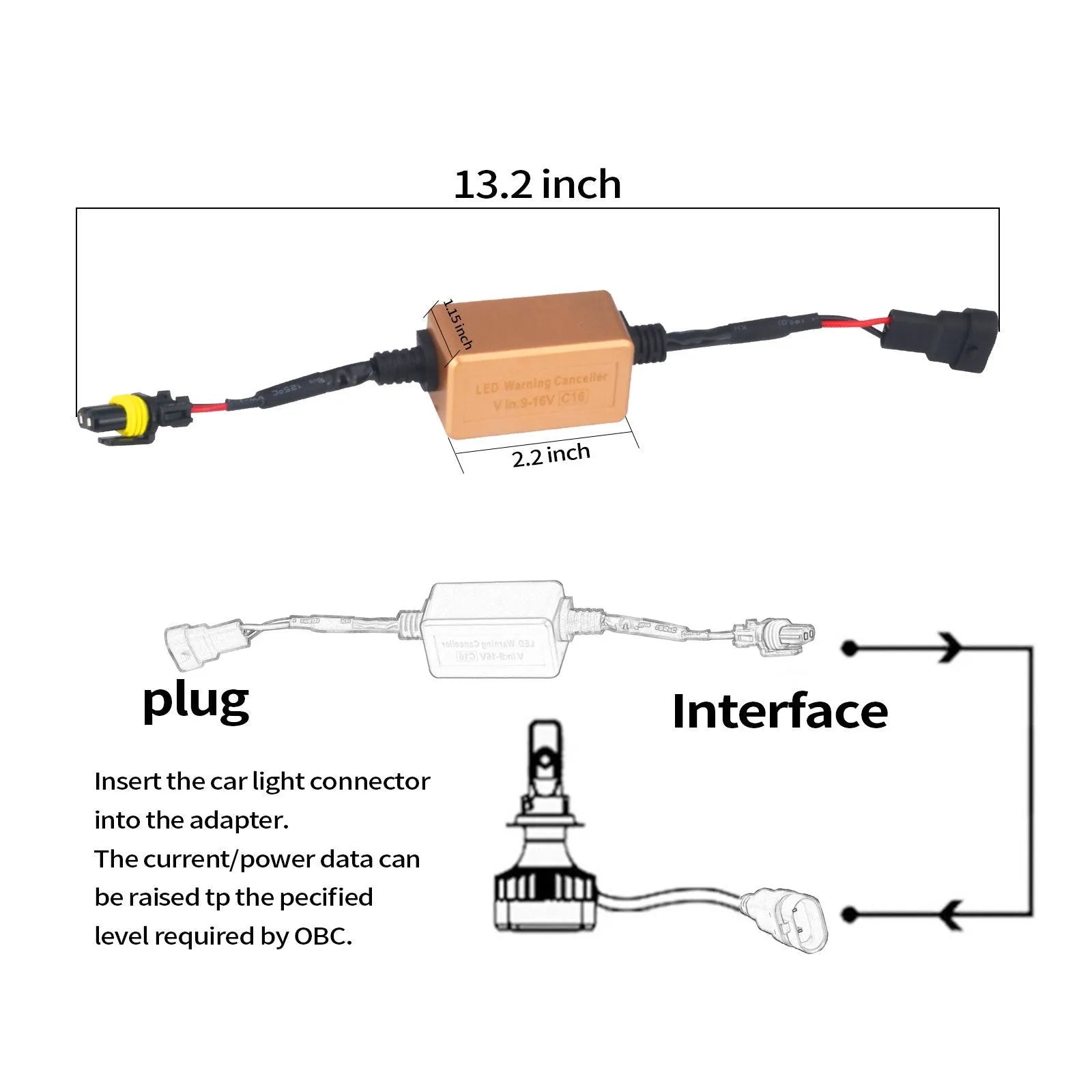Black alloy H4 H7 H11 LED car headlight Canbus decoder with plug connectors.