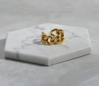 Geometric aluminium alloy fashion ring chain adjustable opening gold finish