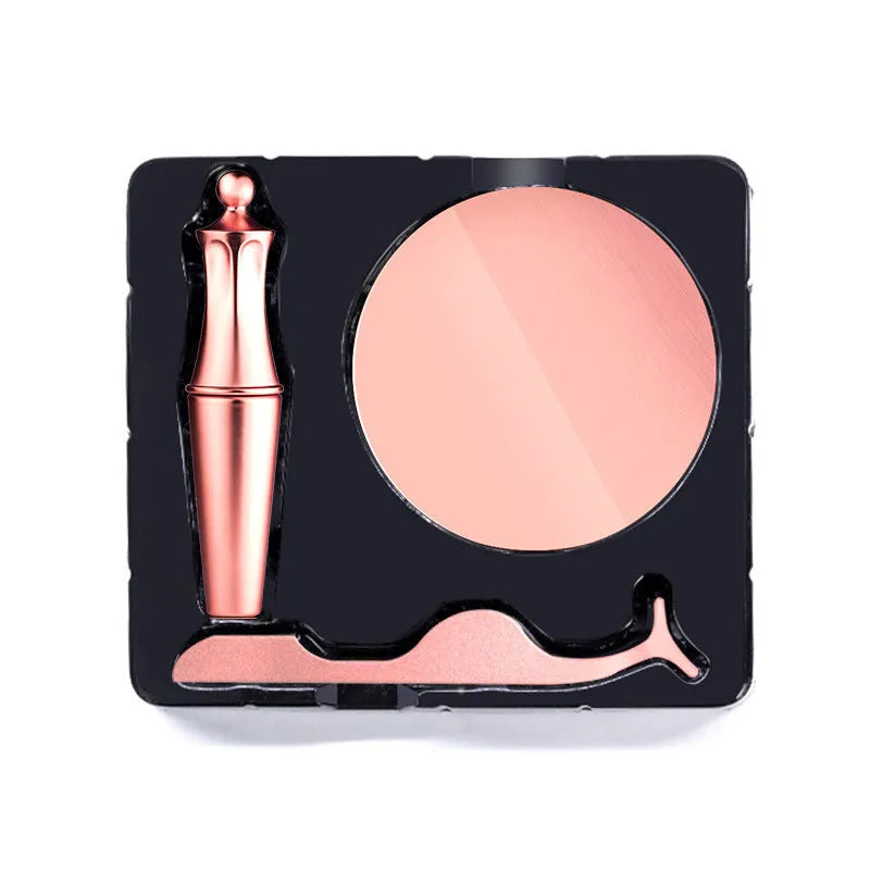 Magnetic eyeliner and false eyelashes set with five pairs of faux mink hair lashes, tweezers, and mirror case