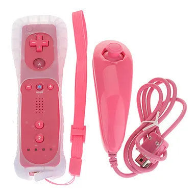 Wii left and right gamepad controllers in multiple colours with rubber sleeve and hand strap.