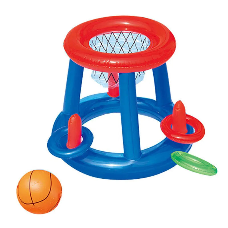 Inflatable 2 in 1 floating pool basketball hoop and ring toss game set for kids and adults, made from PVC