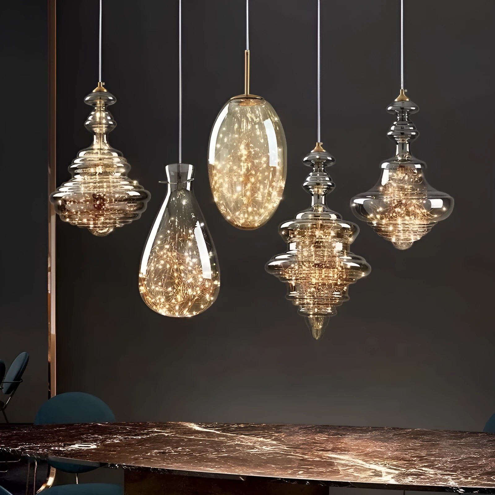 Modern simplicity style glass chandelier LED ceiling lamp with long adjustable cord
