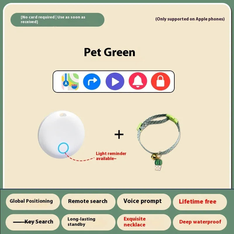 GPS pet tracking device attached to a dog collar, showing smartphone app connectivity.