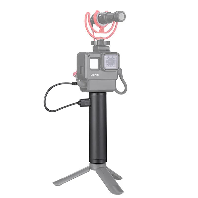 Black aluminium alloy portable power bank charging treasure handle showing size scale.