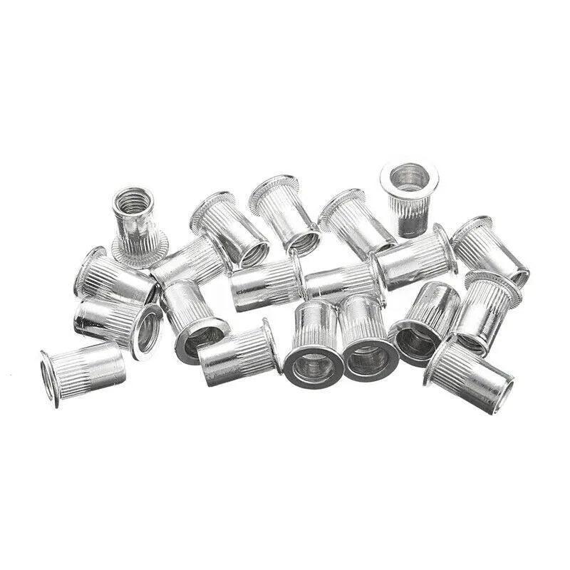 Alloy steel manual riveter tool and assortment of rivet nuts in a set case.