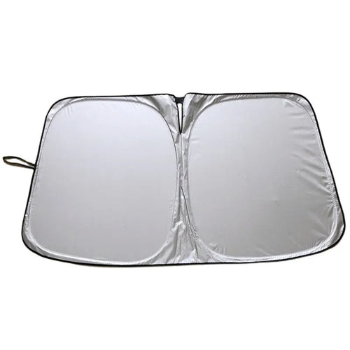 Aluminium foil car sunshade in titanium silver colour showing rectangular shape and solid pattern