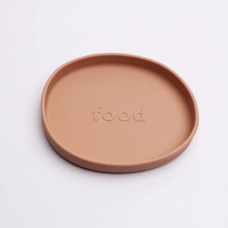 Irregular silicone dinner plate in bright pink, 155x178×25mm, food-grade baby feeding plate