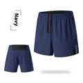 Man's high-waist loose fit off-road running shorts in black, showing quick-dry fabric and inner lining detail.