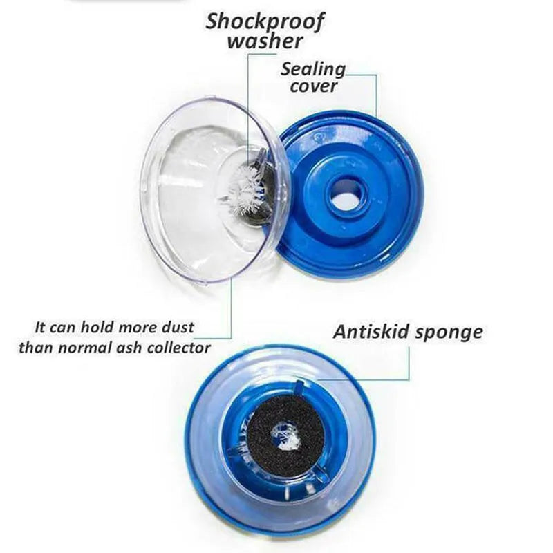 Blue plastic electric drill duster bowl with sponge gasket for capturing dust during drilling