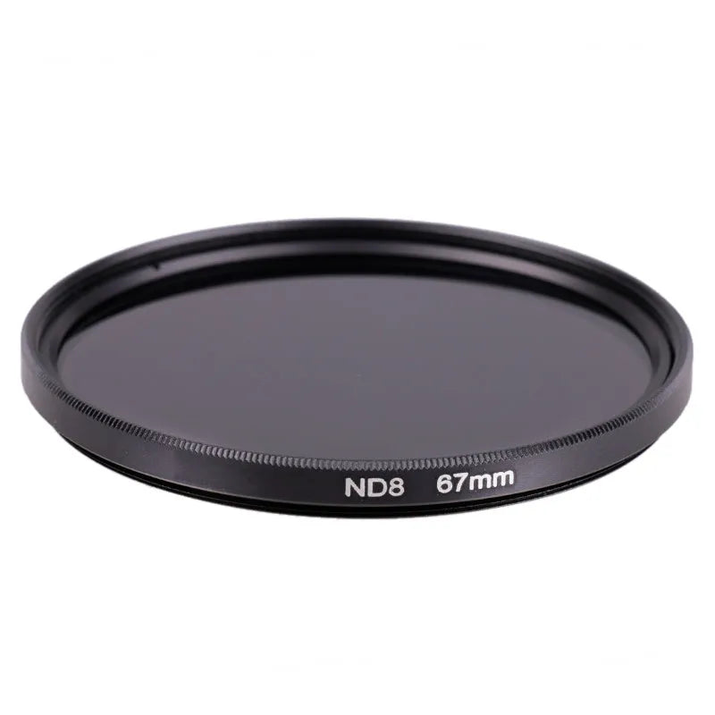 ND8 camera filter with slim aviation aluminium frame on a camera lens
