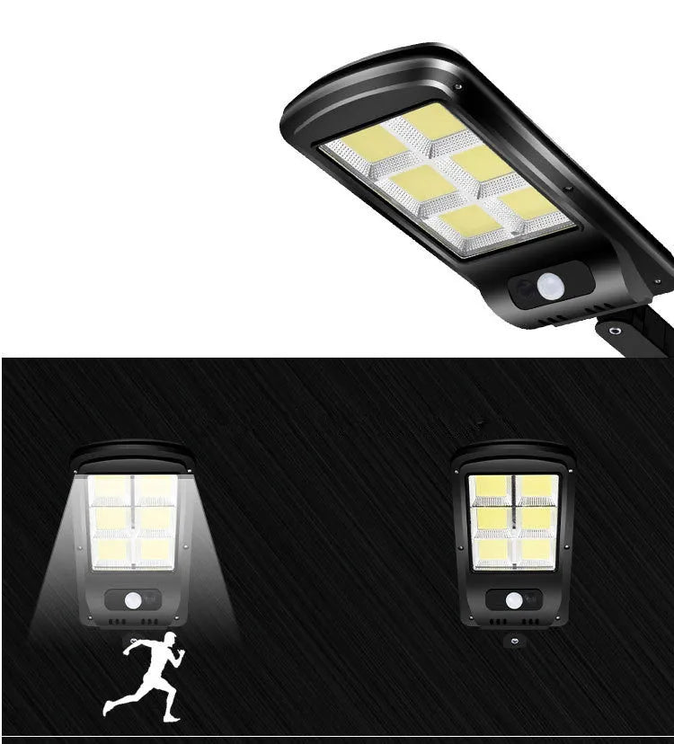 Black solar-powered outdoor motion sensor light with solar panel