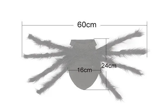 Black plush pet spider costume for dogs and cats, available in sizes S and M