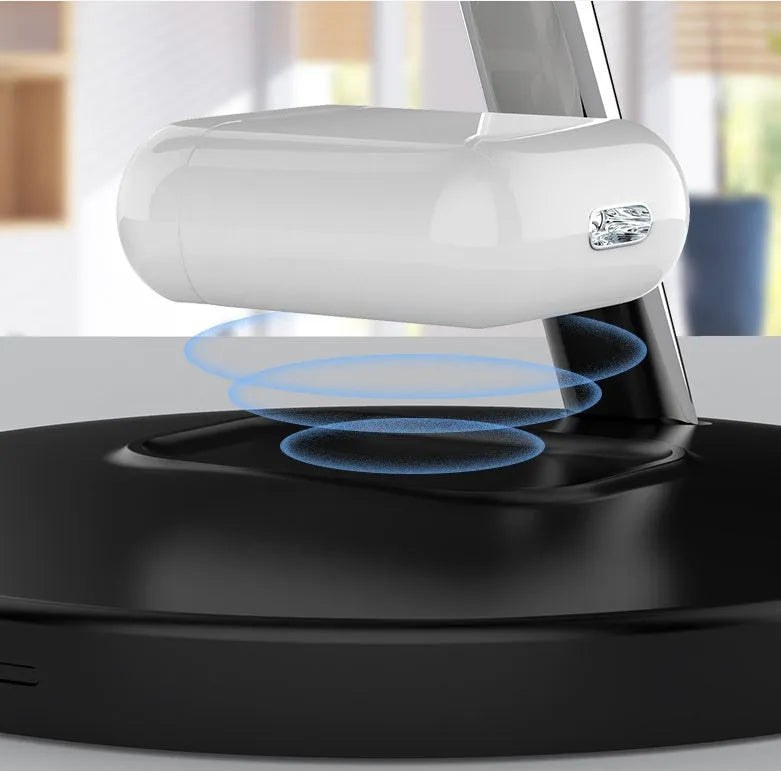 Three in one magnetic wireless charger, 175x120x85mm, black or white, USB interface, 9V input and output