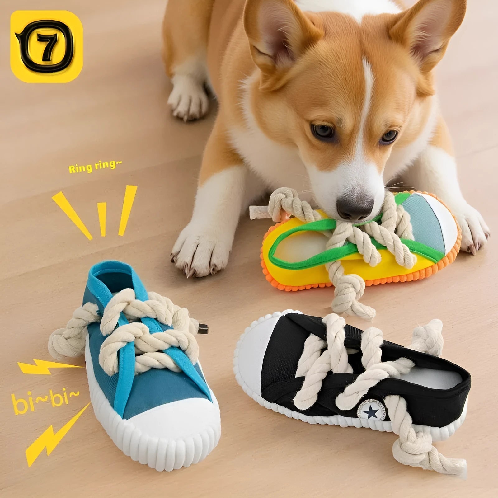 Plastic dog slippers chew toy with self-hi sound in yellow, black or blue colour options