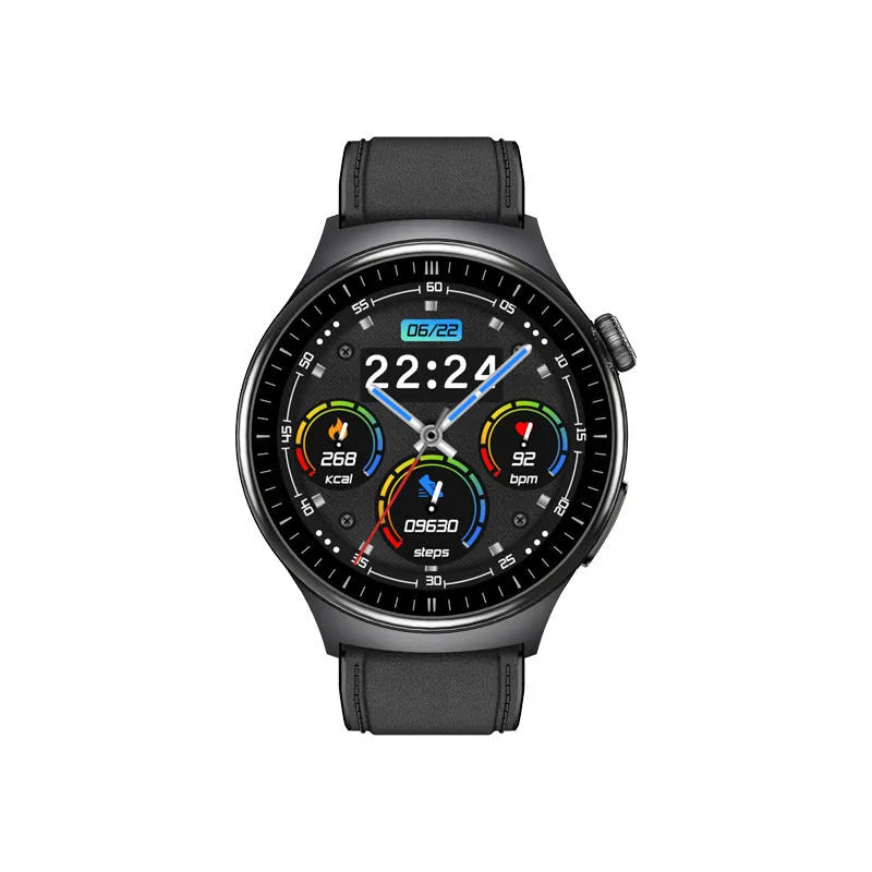 TK27 Bluetooth smart bracelet with black strap and 1.43 inch screen displaying health metrics, IP68 waterproof alloy metal shell