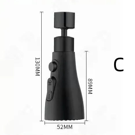 Universal pressurised kitchen faucet sprayer with rotating head in matte black finish showing three spray modes