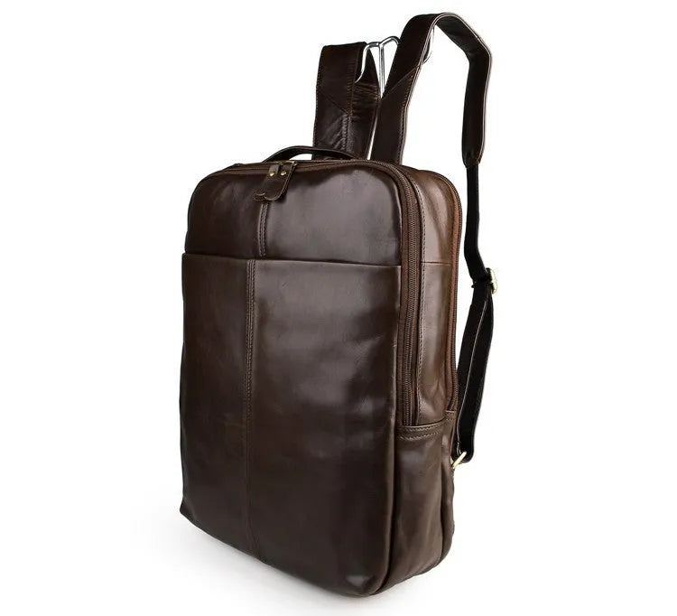 Top layer leather computer backpack for 15 inch laptop, 29cm x 11.5cm x 38cm, in brown or grey