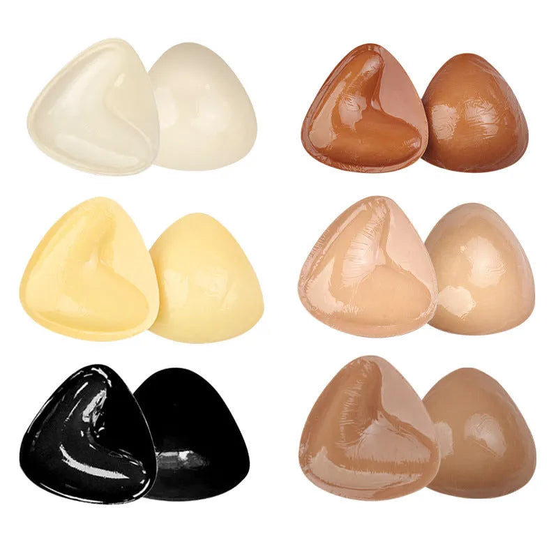 Double sided adhesive silicone bra inserts for push up lift in nude shades, reusable and water resistant