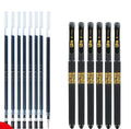 Set of eight carbon black gel pens with plastic bodies, showing bullet and needle tip options