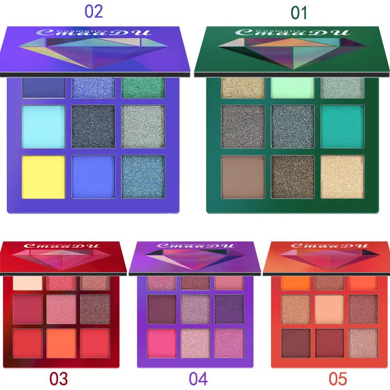 9-colour diamond shine eyeshadow palette, high-gloss eye shadow, 8 x 8 x 1.3 cm single box