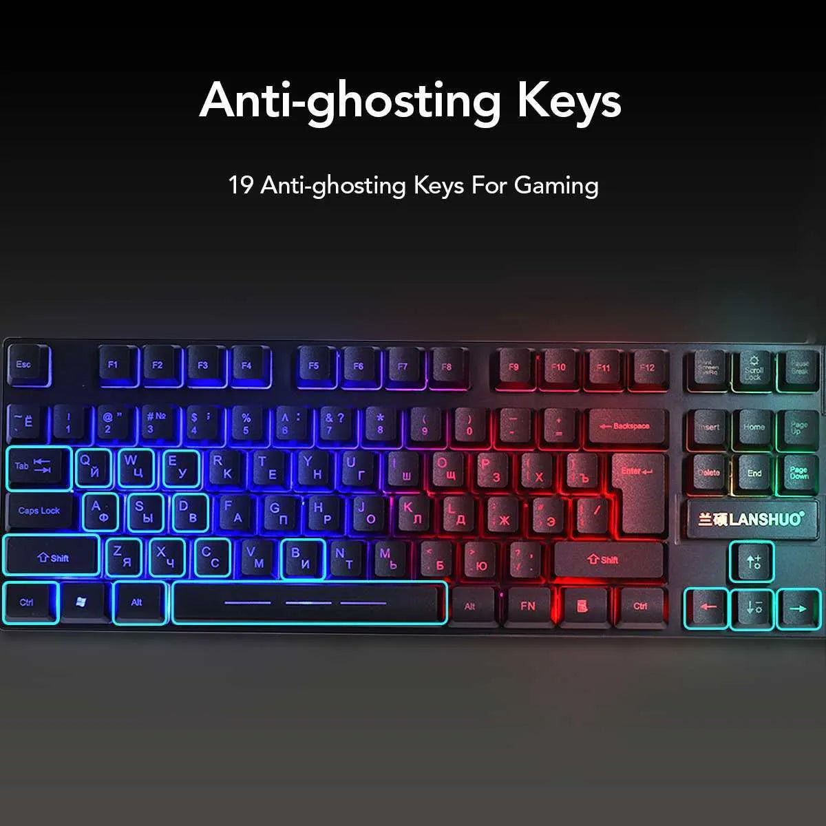 Wired USB backlit keyboard and mouse set in black with 44cm keyboard and 13cm mouse