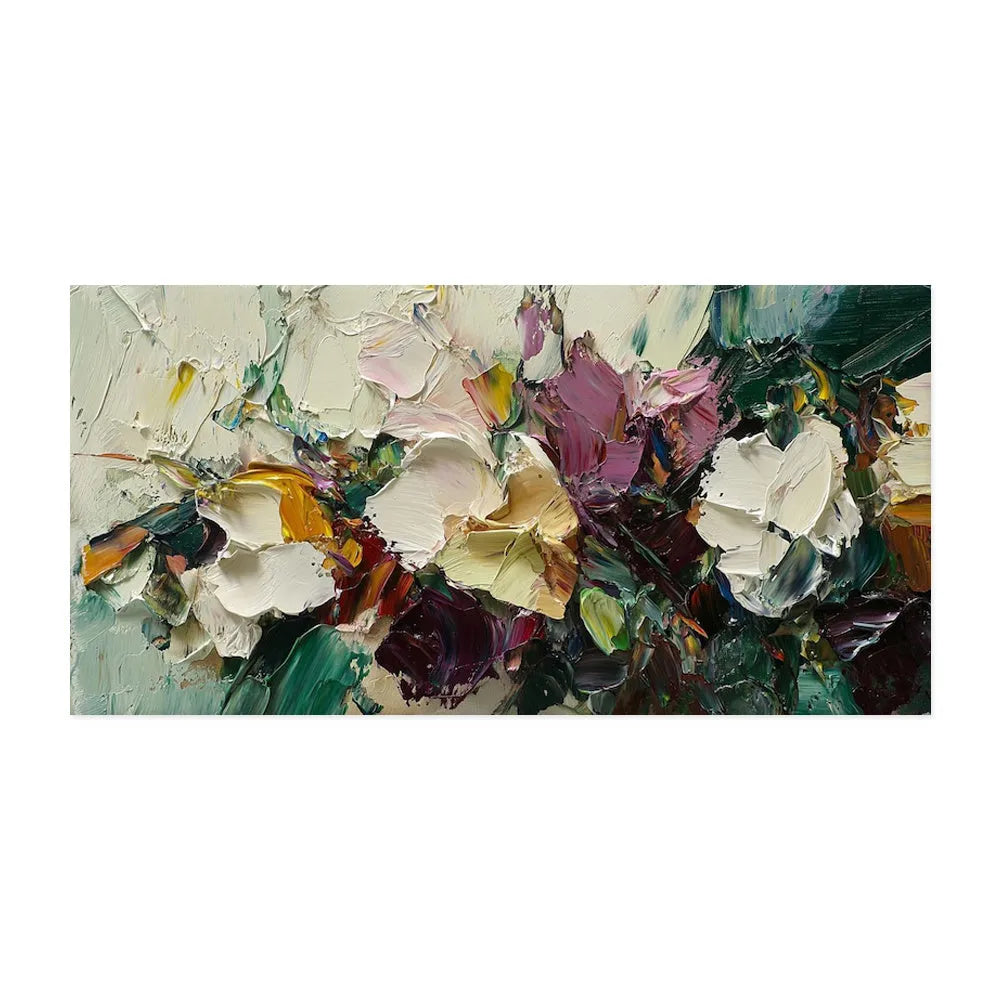Hand-painted flowers oil painting on canvas, unframed horizontal wall art for home decor