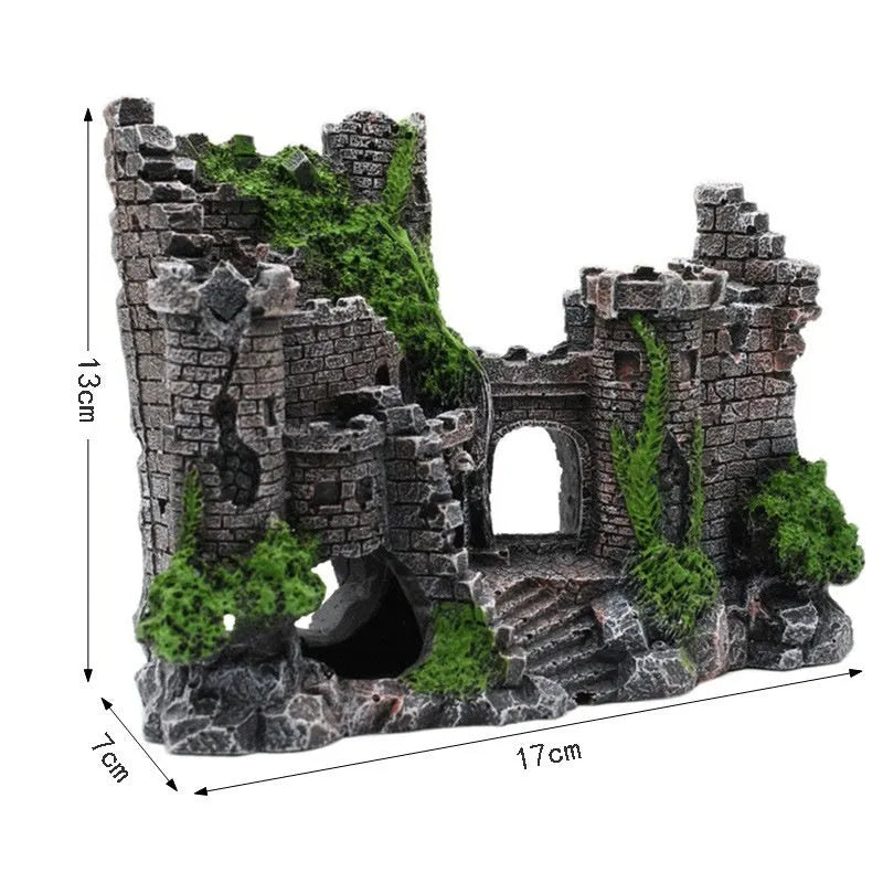 Resin castle aquarium decoration in Castle colour, 17 x 6 x 13cm, retro European style fish tank ornament