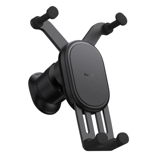 Car phone holder wireless charger with gravity sensor anti-shake design in black on a dashboard