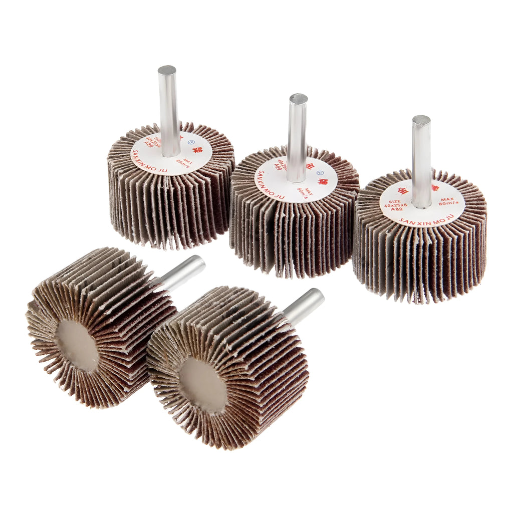 Electric drill wood polishing grinding head with 40mm diameter and 6mm shank on wooden surface
