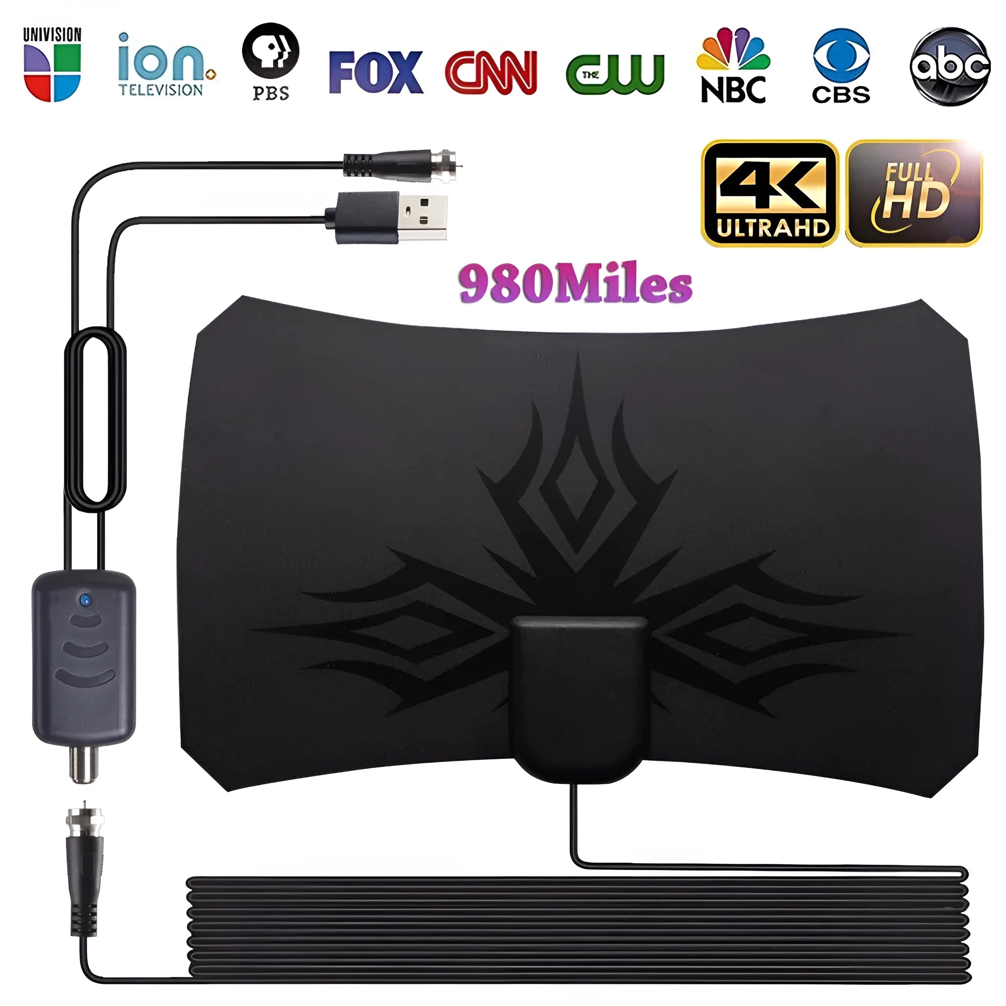 Black irregular flame pattern indoor HDTV antenna for digital TV reception 174-862 MHz