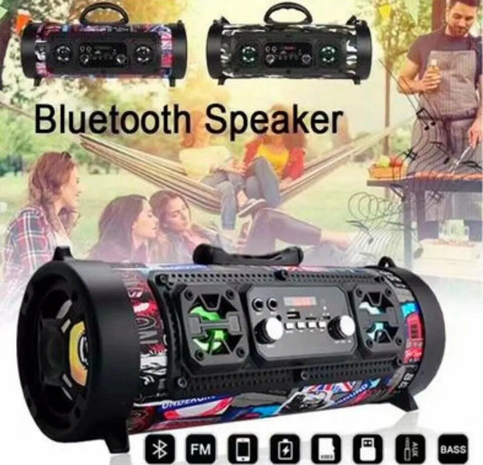 Portable waterproof Bluetooth speaker, ABS body, 5W output, 1500mAh battery, 377x150x158mm, black