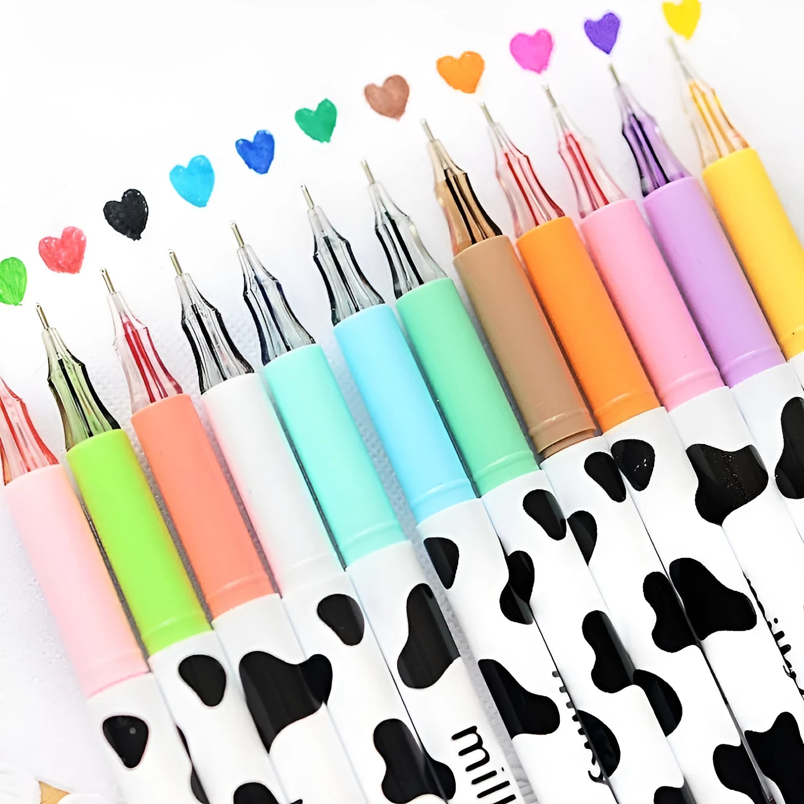 Set of 12 cow colour gel pens with 0.38mm fine tips displayed in a box.