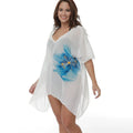 White plus size loose beach blouse for sun protection over swimwear