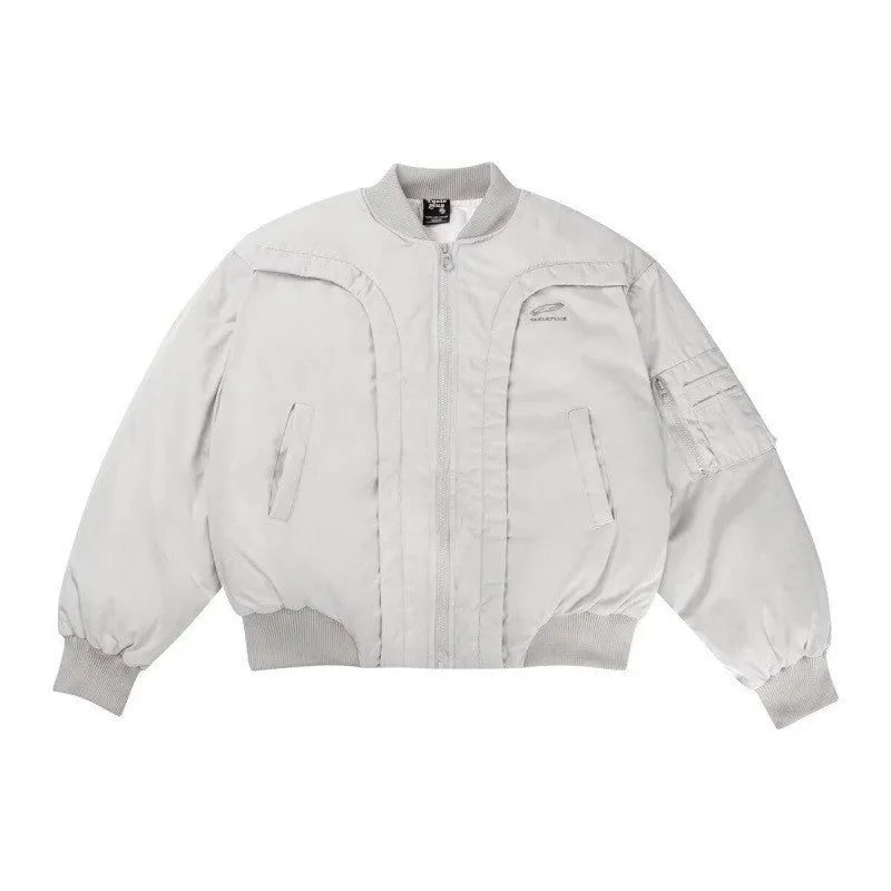 Cotton coat winter thickened flight jacket in black with side pockets and cardigan front